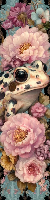 Free printable frog bookmark featuring pale frog on light flowers